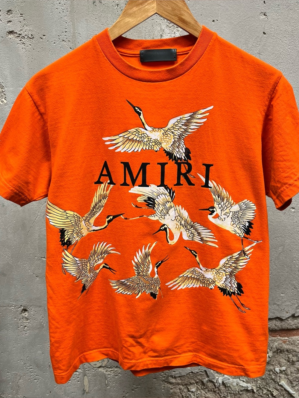 Amiri Orange Crane Bird Print Double Sided Short Sleeve T-Shirt Authentic Small